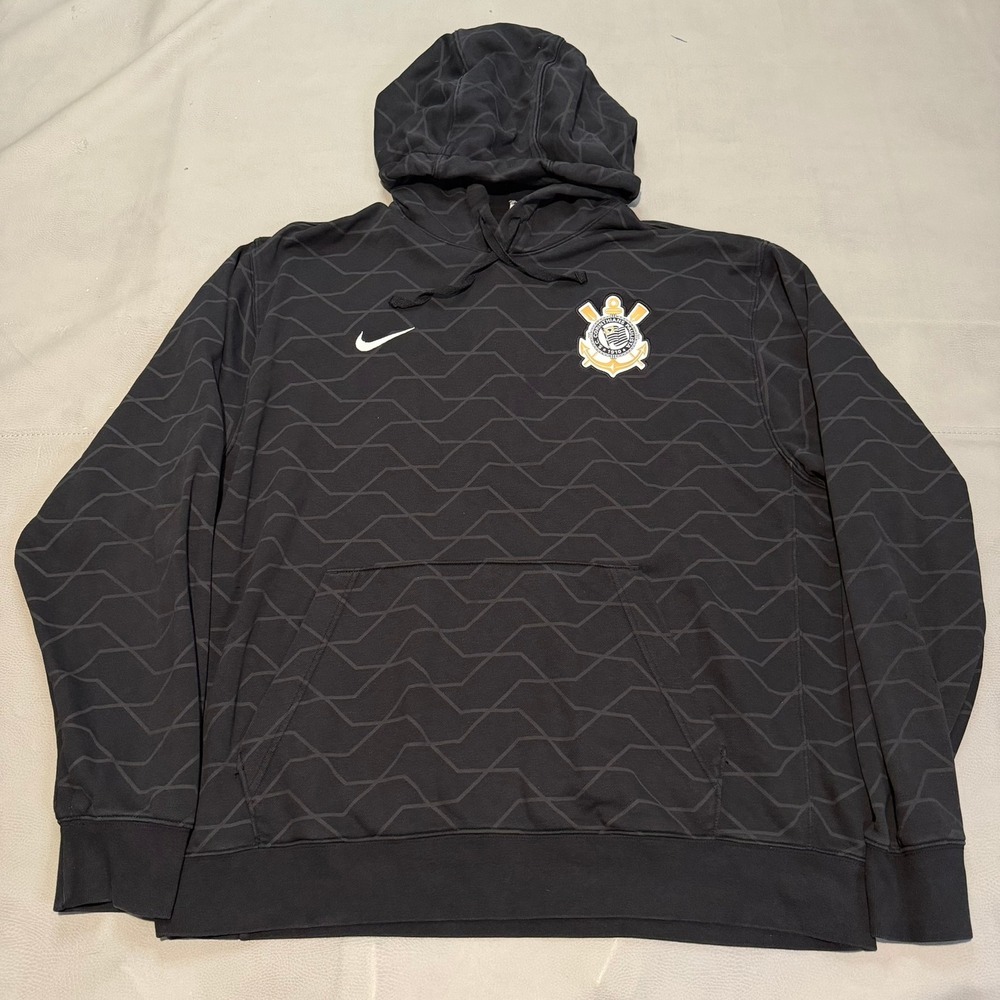 Nike Corinthians Paulista Soccer Hoodie Men XL Black Futball Net Goal Print Kit